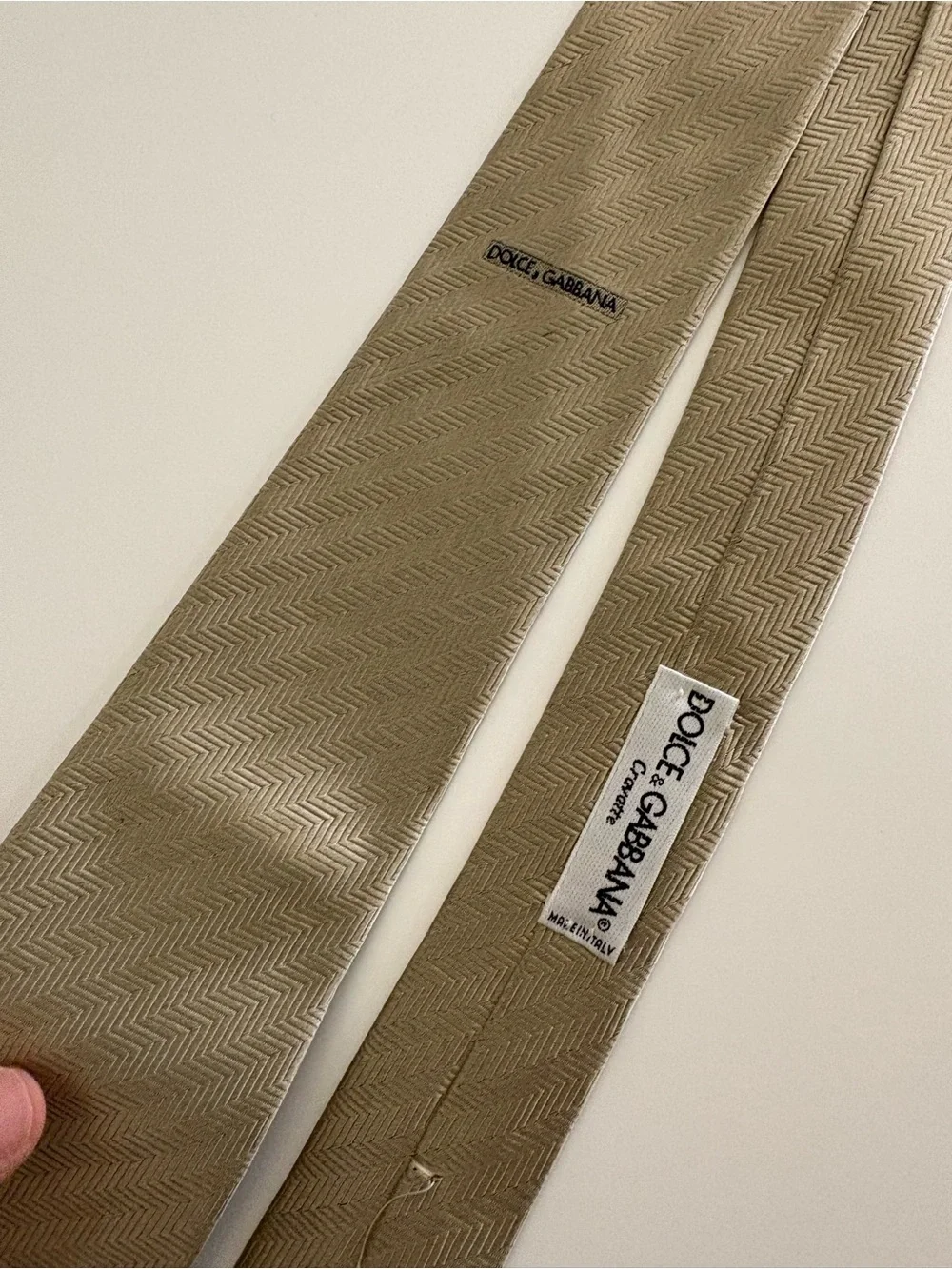 Dolce & Gabbana Beige Chevron Silk Scarf / Tie Accessory